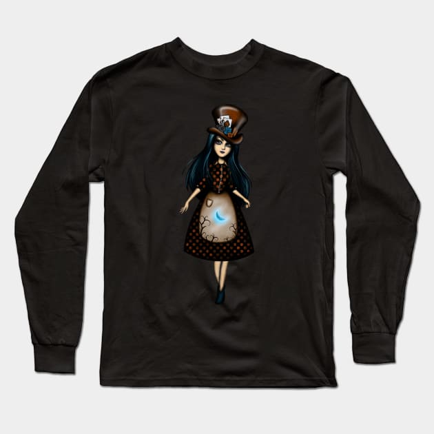 Steampunk Girl Blue Haired Girl with Hat Long Sleeve T-Shirt by DeneboArt